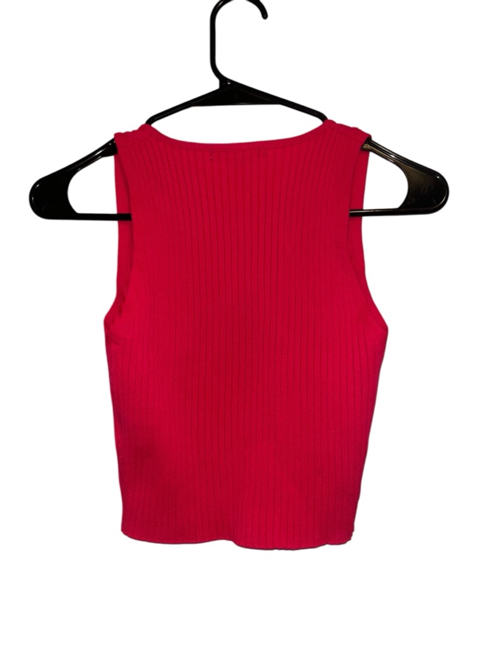 Pink Ribbed Button-Front Cropped Tank - Picture 2 of 6